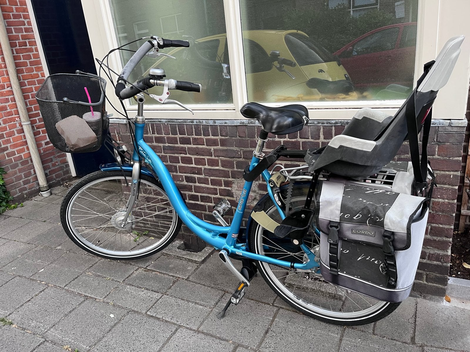 Sparta Amazone fiets met kinderzitje en fietstassen, Ophalen, Sparta, Velgrem, 53 tot 56 cm