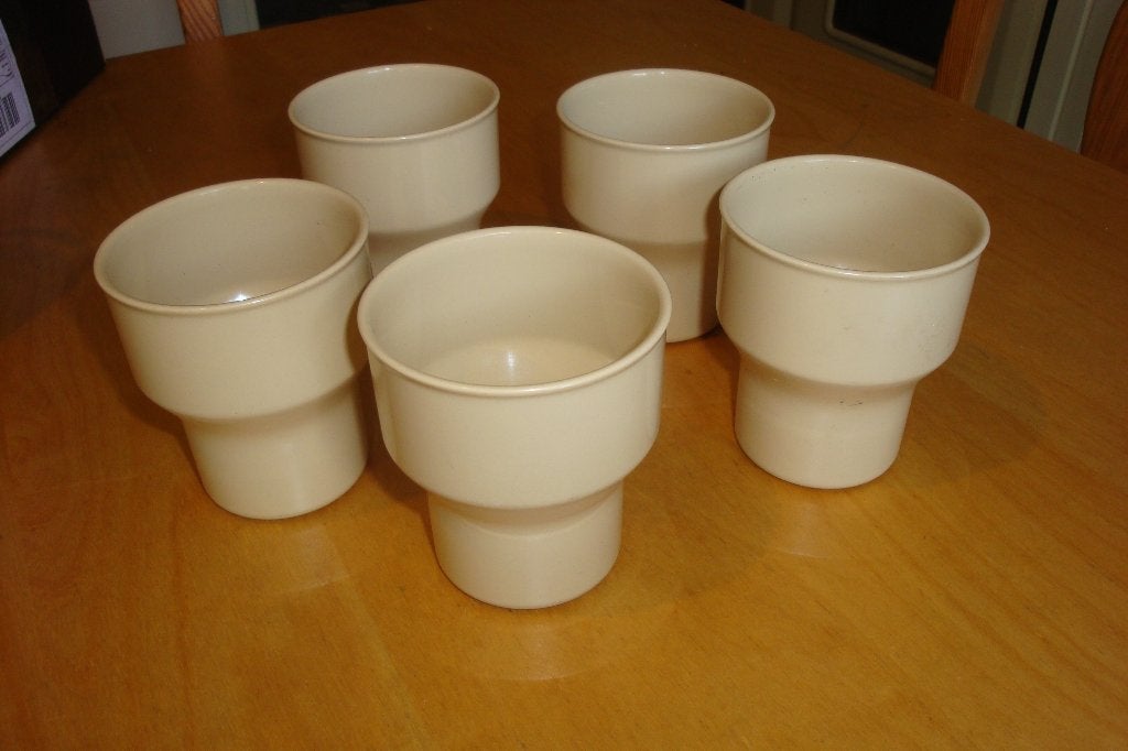5x Mepal camping servies: retro vintage beige bekers nr. 284, Ophalen of Verzenden