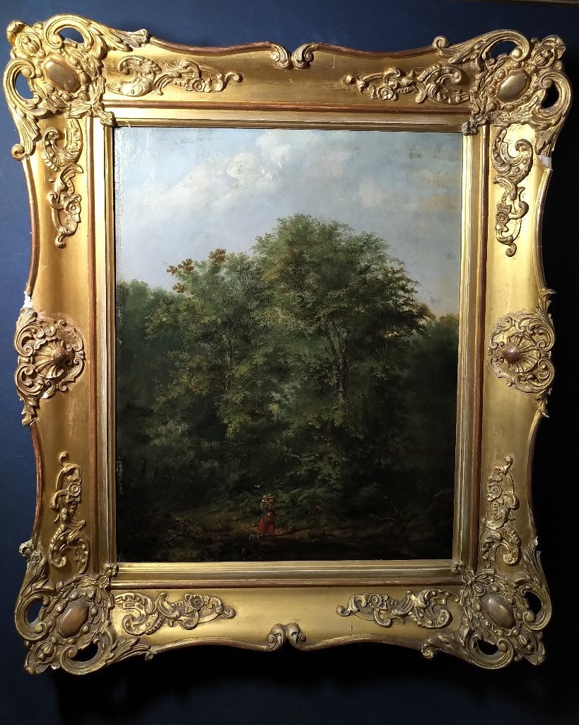 Schilderij Andreas Gerrit Jacobsen: Bos landschap in Drenthe, Doek, Ophalen of Verzenden, Landschap, Olieverf