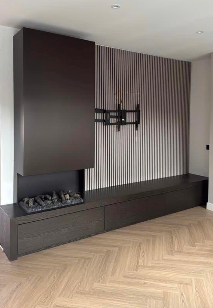 Puuur openhaard en tv meubel, Ophalen, Zwart, Zo goed als nieuw, 200 cm of meer