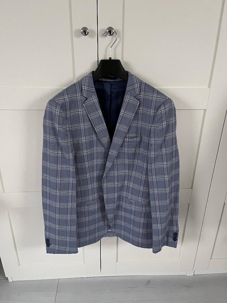 Heren colbert maat 48 – blauw geruit colbert zgan € 49,50, Onbekend, Ophalen of Verzenden, Zo goed als nieuw, Maat 48/50 (M)