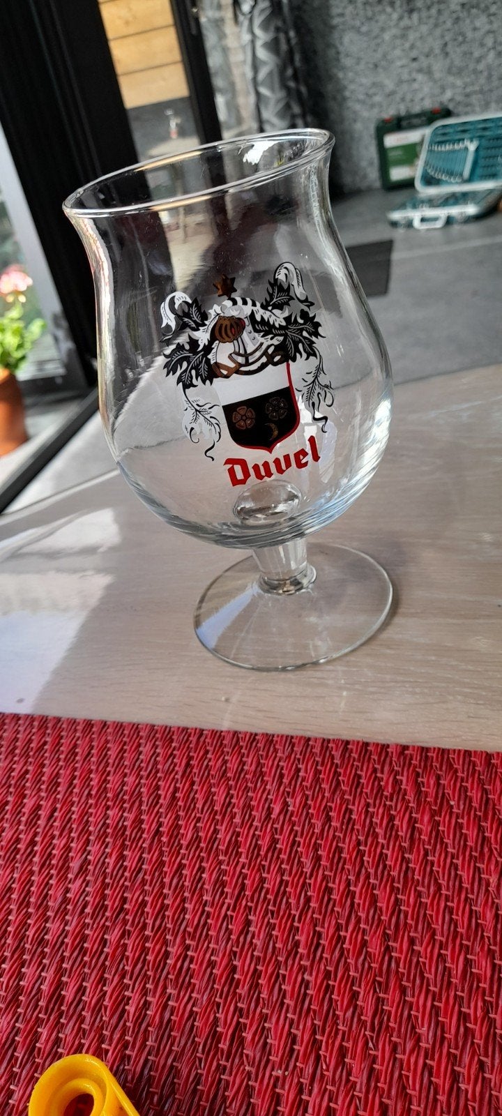 Duvel bierglas Wapenschild, Ophalen of Verzenden, Zo goed als nieuw, Glas of Glazen, Duvel