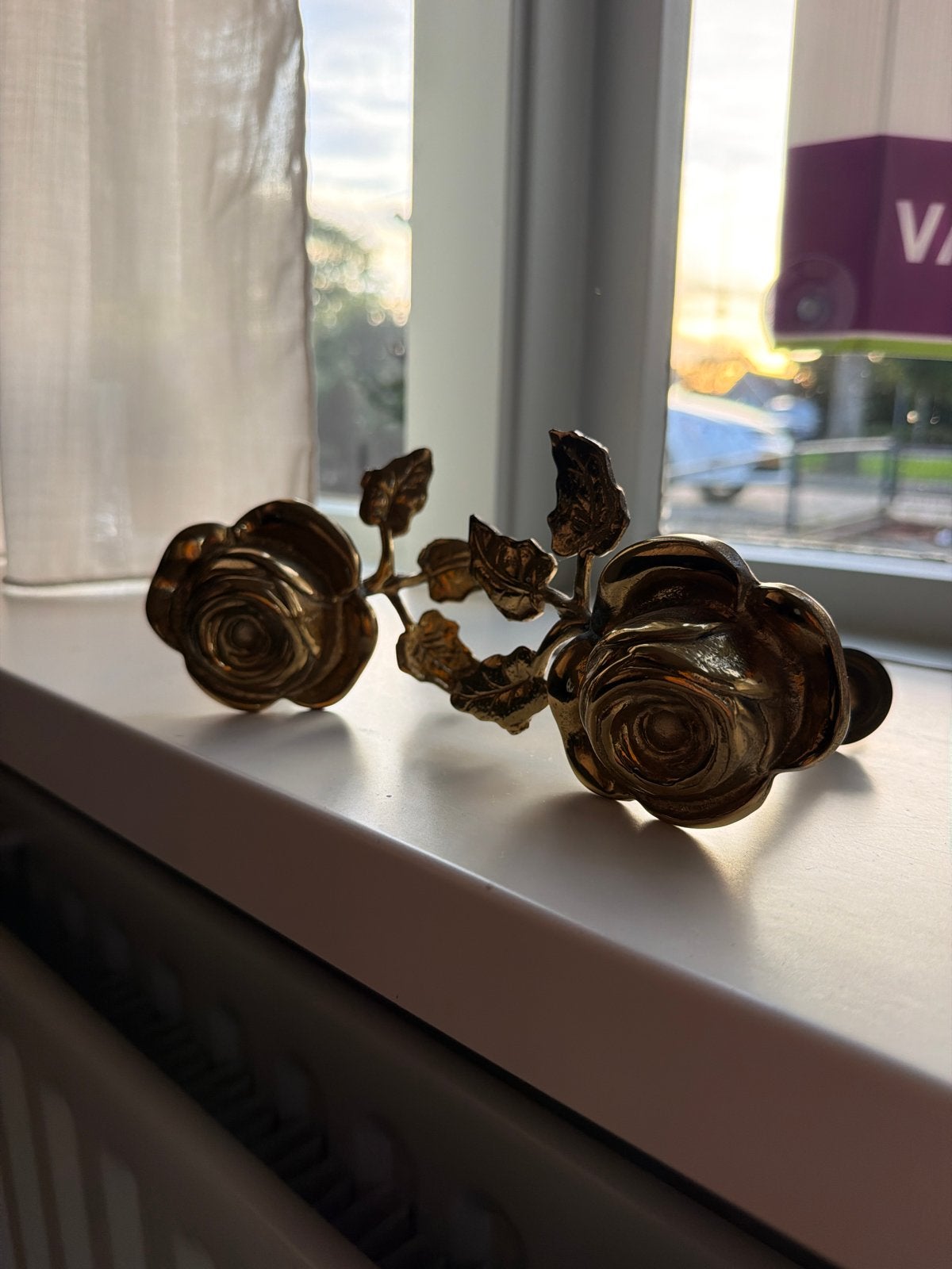 Vintage Bronzen Rozen Haken - Set van 2, Vintage, Gebruikt, Ophalen of Verzenden, Goud