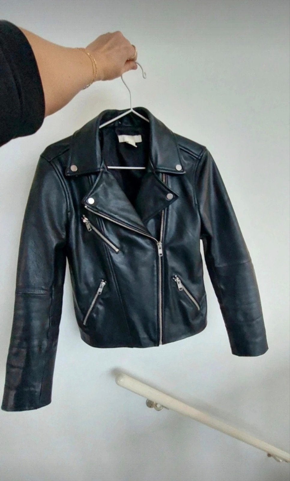 Zwart echt lederen biker jack, H&M, Zwart, Ophalen of Verzenden, Zo goed als nieuw