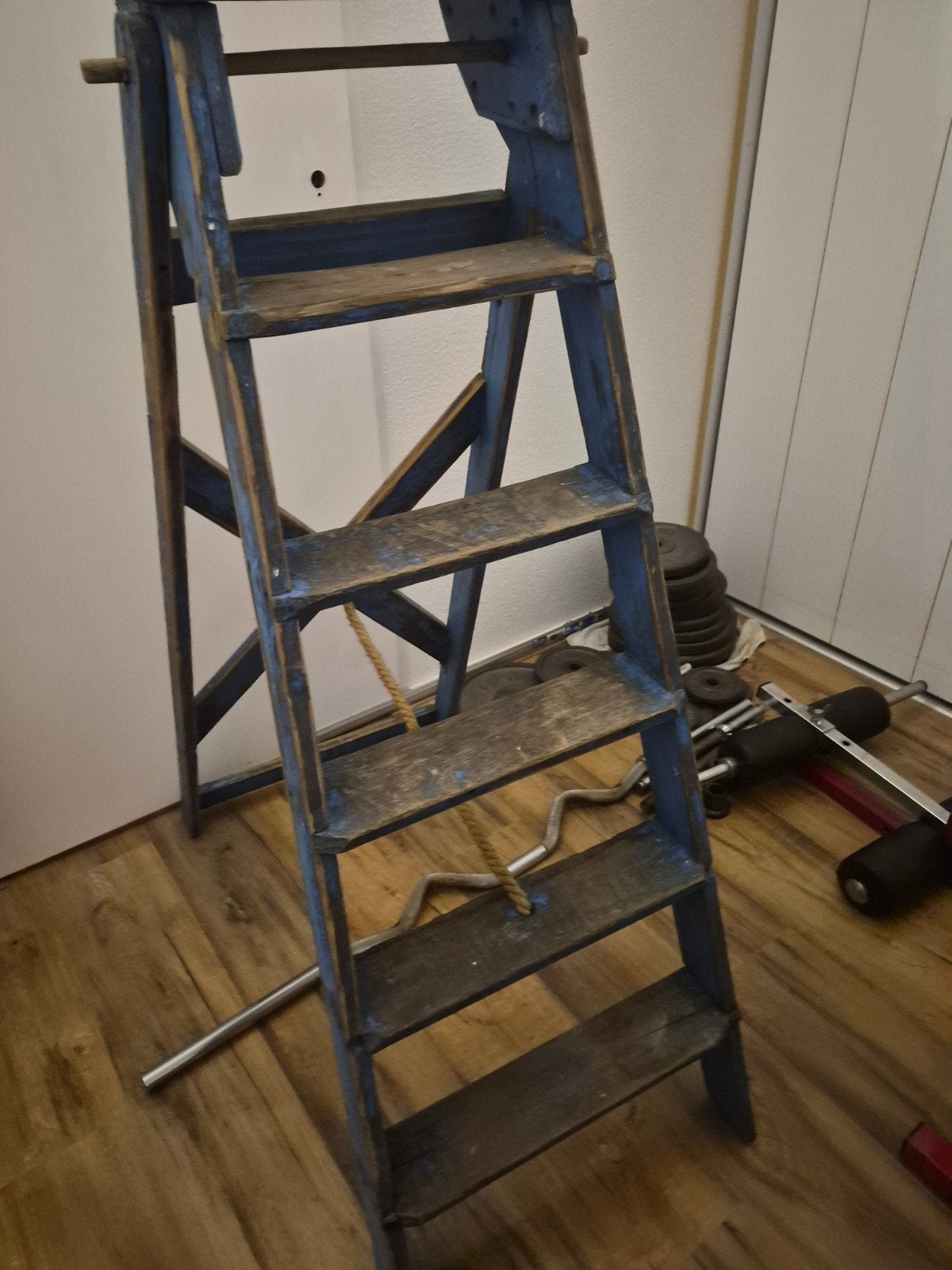 Vintage houten trap - Blauw geverfd, Ophalen of Verzenden, Gebruikt, Trap, Minder dan 2 meter