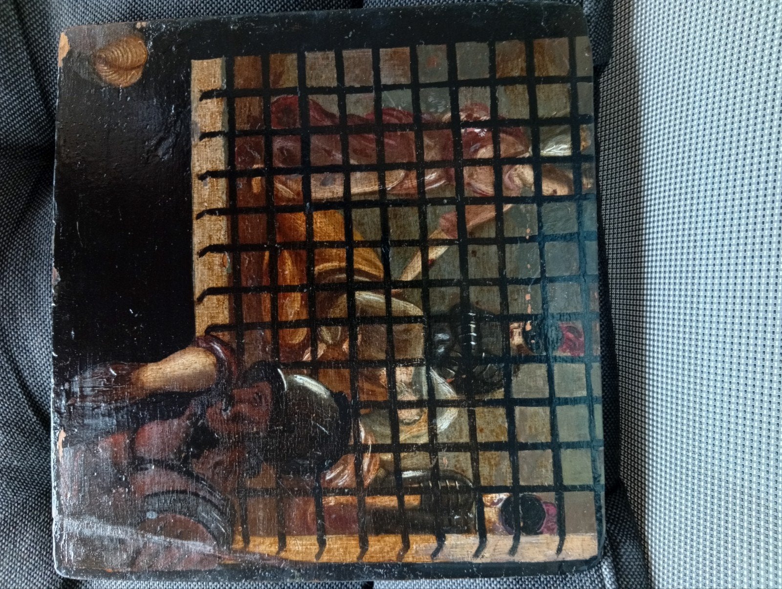 Oud Hollands schilderij: Man in harnas achter tralies, Ophalen of Verzenden