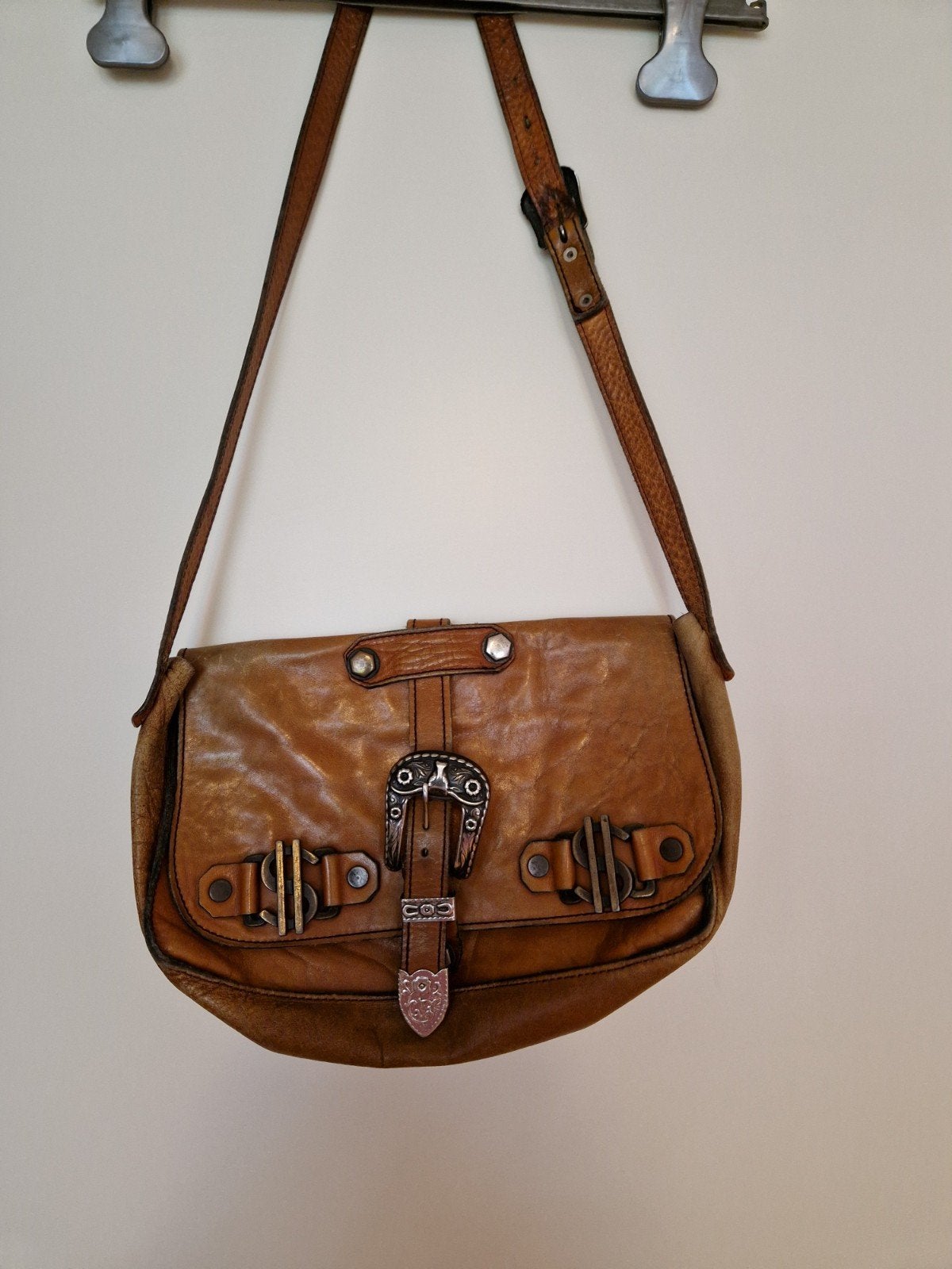 Vintage schoudertas cowboy western USA VS Amerika $$$, Ophalen of Verzenden, Gebruikt, Bruin, Leer