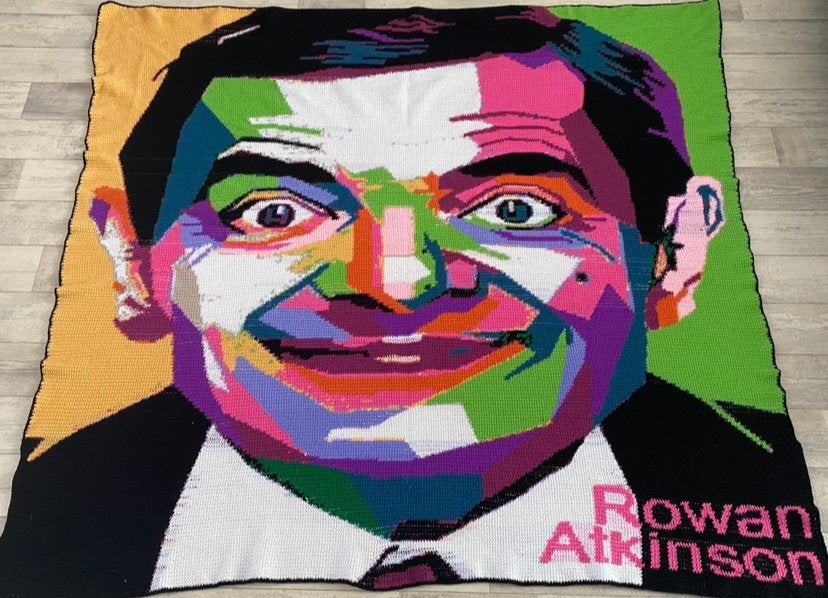 Rowan Atkinson blanket, 175 cm, Handgemaakt, Acryl, Nieuw