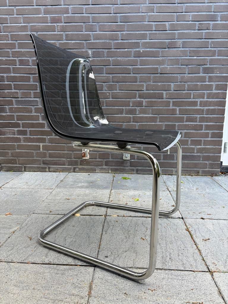 4x IKEA Tobias Stoel | Transparant Grijs - Chroom Onderstel, Tuin en Terras, Tuinstoelen, Ophalen, Gebruikt, Kunststof