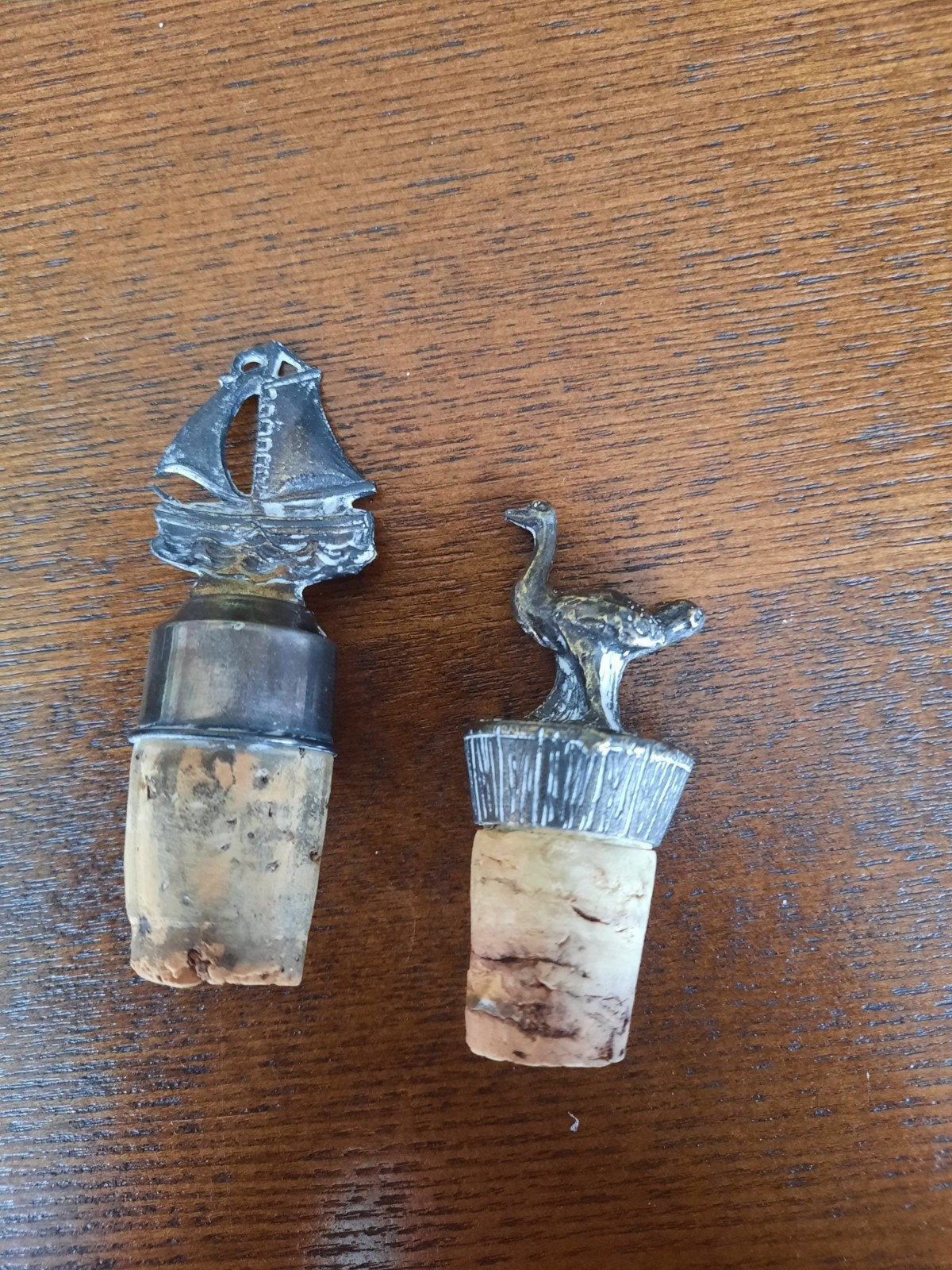 Set van 2 verzilverde fleskurken: schip en vogel, Ophalen of Verzenden