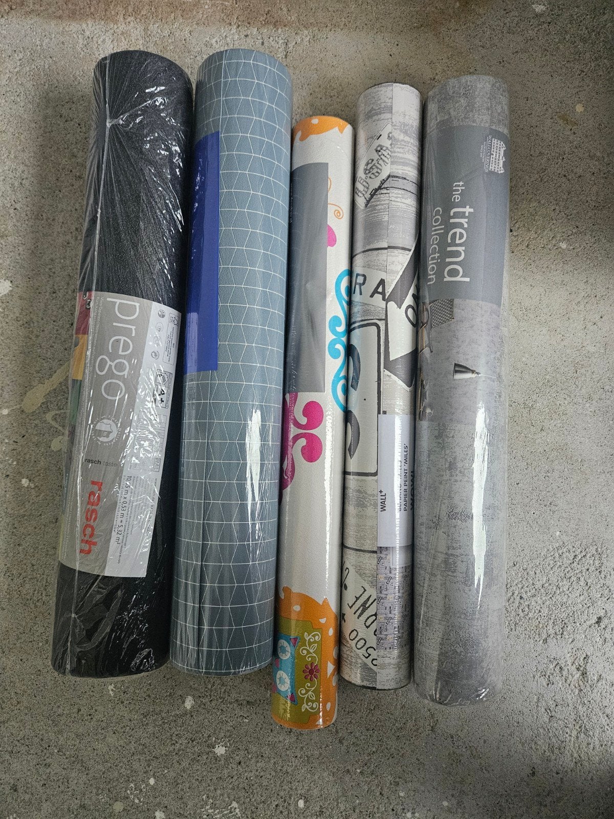 Diverse rollen behang - Verschillende stijlen en merken, Ophalen, Grijs, Rasch, Geometrisch