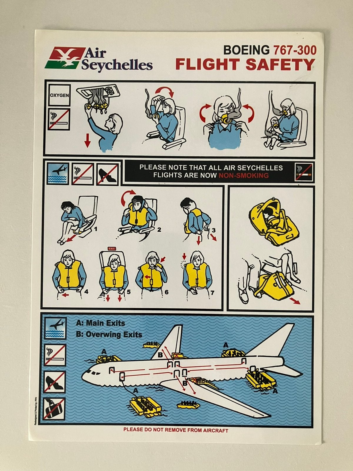 Safety card Air Seychelles B767-300, Verzenden, Gebruikt, Overige typen