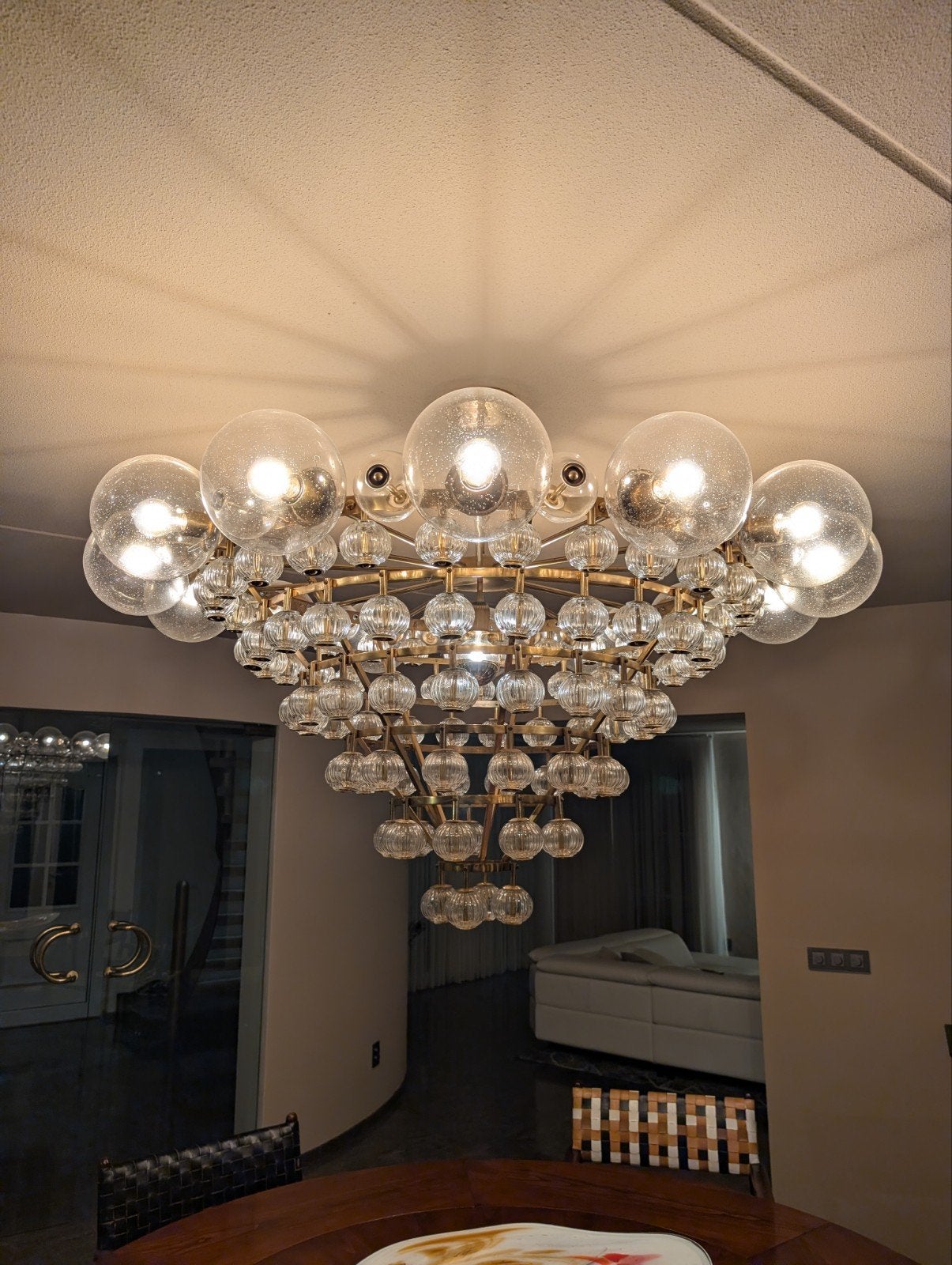 Prachtige grote lamp met glazen bollen, Ophalen, Gebruikt, Glas