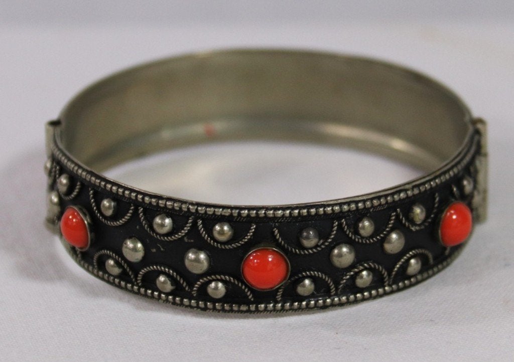 Slaven armband met bloedkoraal, Sieraden, Tassen en Uiterlijk, Armbanden, Ophalen of Verzenden, Gebruikt, Rood, Zilver