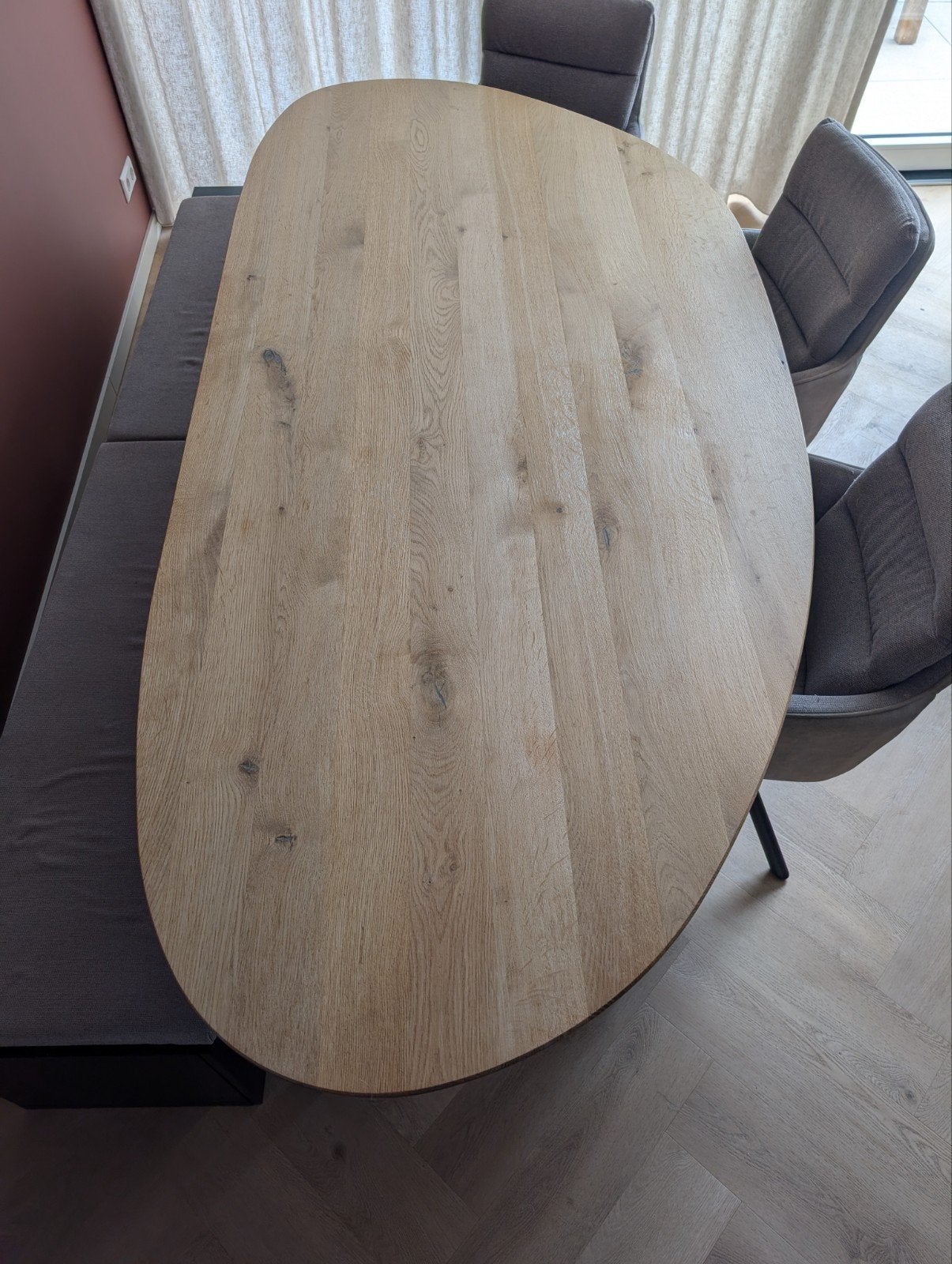 Organische eiken eetkamertafel Dykk Spott 230x105x76cm, Huis en Inrichting, Tafels | Eettafels, Ophalen, Gebruikt, 100 tot 150 cm