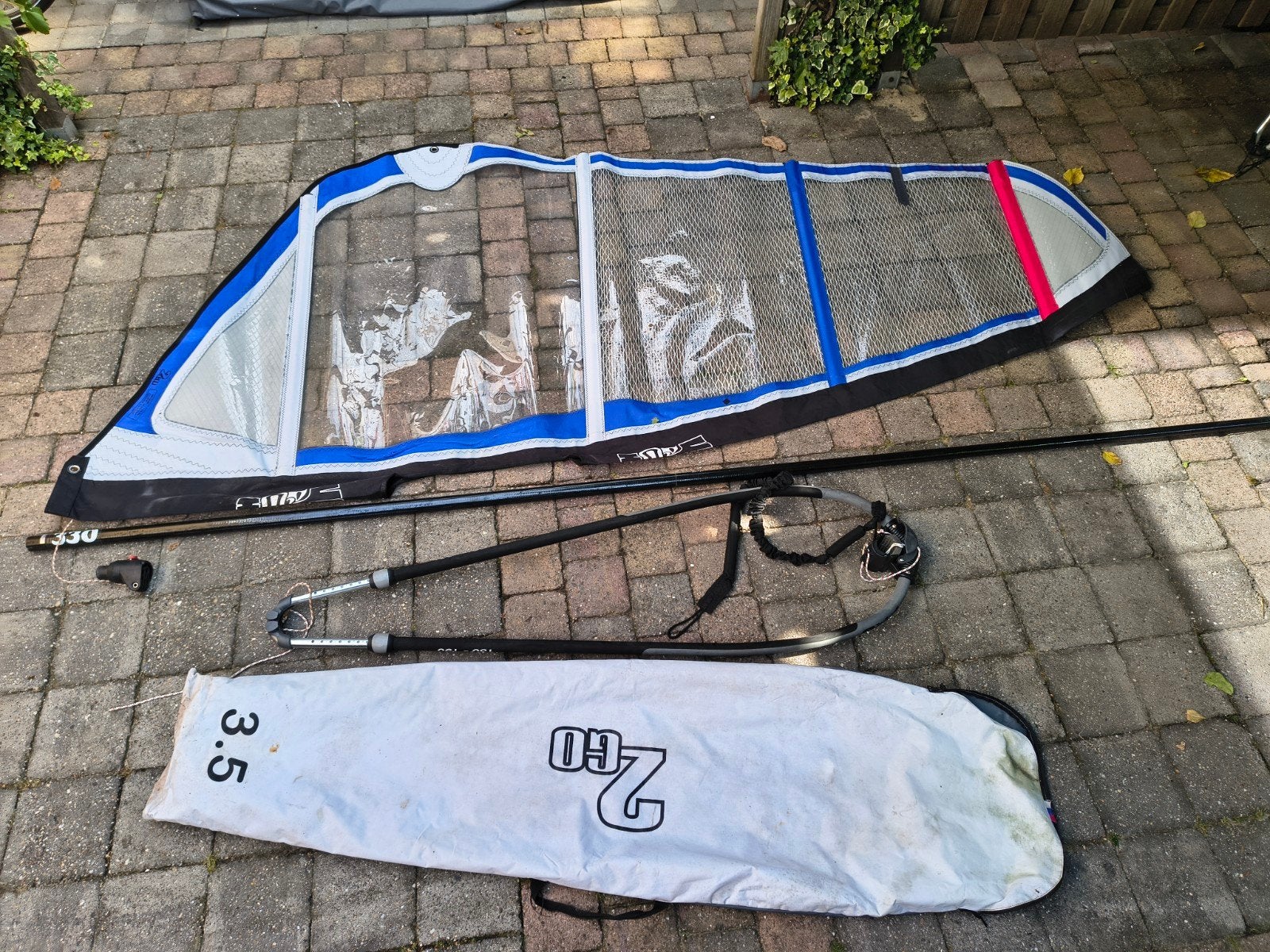 surfzeil, giek en mast, 2Go 3.5, Watersport en Boten, Ophalen, Zo goed als nieuw, Zeil, 3.5 tot 5 m²