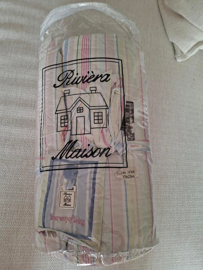 Riviera Maison - plaid gestreepte print 170x220cm - nieuw!, Ophalen of Verzenden, Deken of Dekbed, Roze, Nieuw