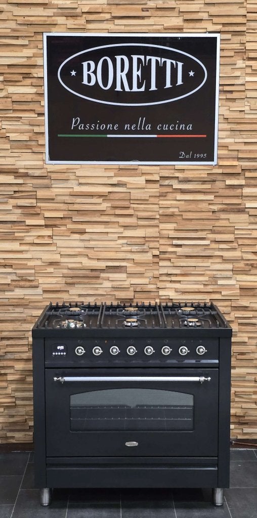 Luxe Boretti Fornuis 90cm antraciet + rvs 300 graden oven, Niet ingevuld, 60 cm of meer, Niet ingevuld, Ophalen of Verzenden