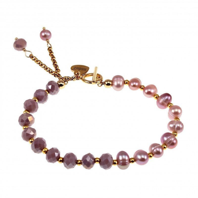 Armband Dames Paarse Kristal Zoetwaterparels Design Verguld, Staal, Birgitta-Gracht 33, 6465 EL Kerkrade, Nederland, Verzenden