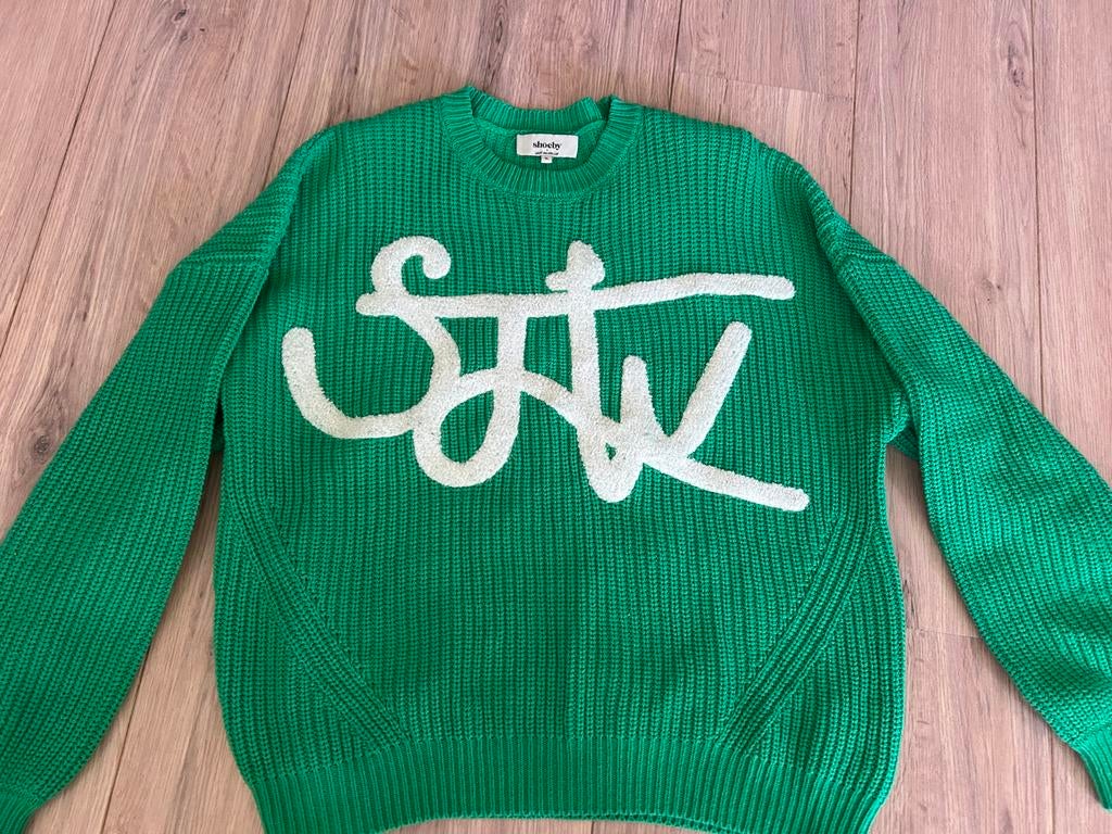 Groene Shoeby trui met opdruk - Maat XL, Ophalen of Verzenden, Zo goed als nieuw, Maat 46/48 (XL) of groter, Groen