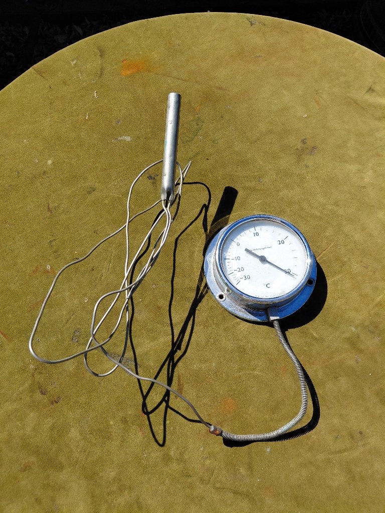 Vintage chromen temperatuurmeter met voeler/sensor., Verzenden