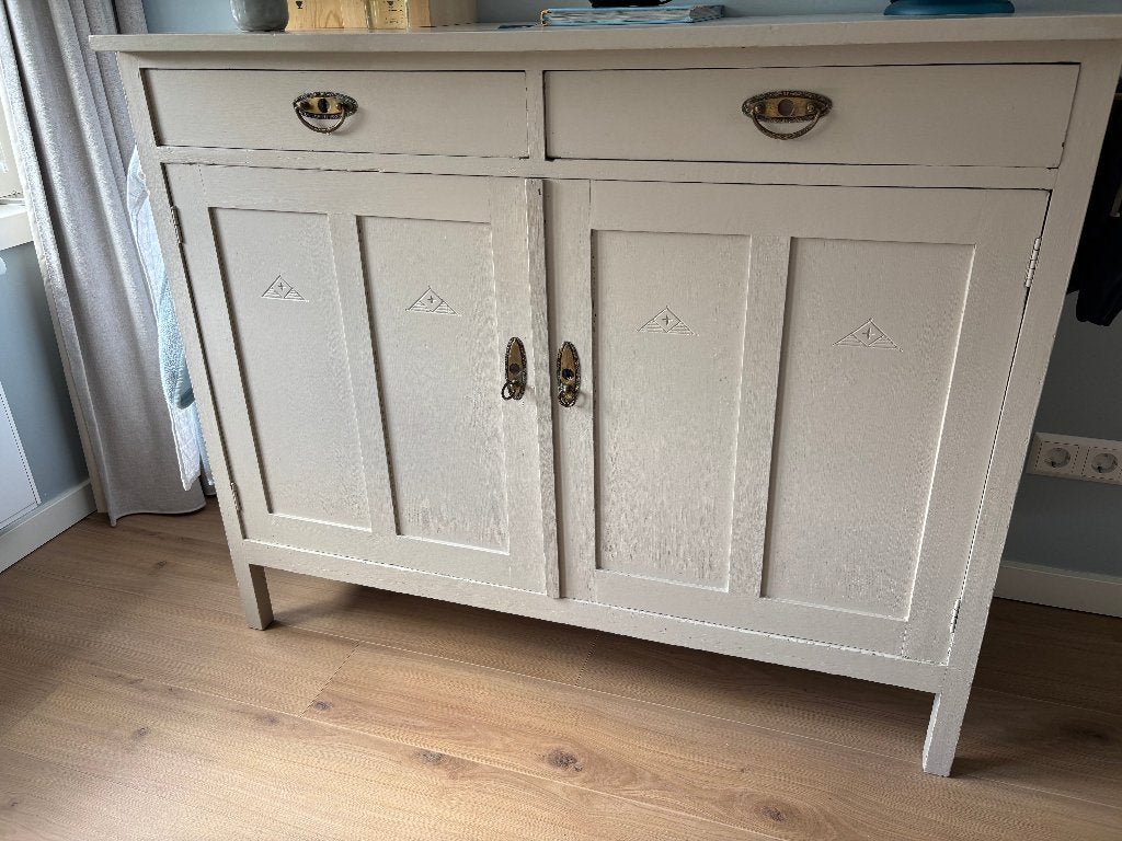 Brocante vintage commode beige, Ophalen, Gebruikt, 50 tot 70 cm, 100 cm of meer