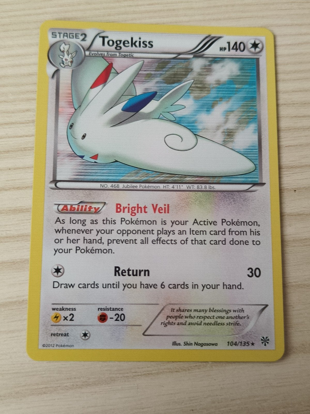 Togekiss holo 104/135 plasma storm, Ophalen of Verzenden, Zo goed als nieuw, Losse kaart, Foil