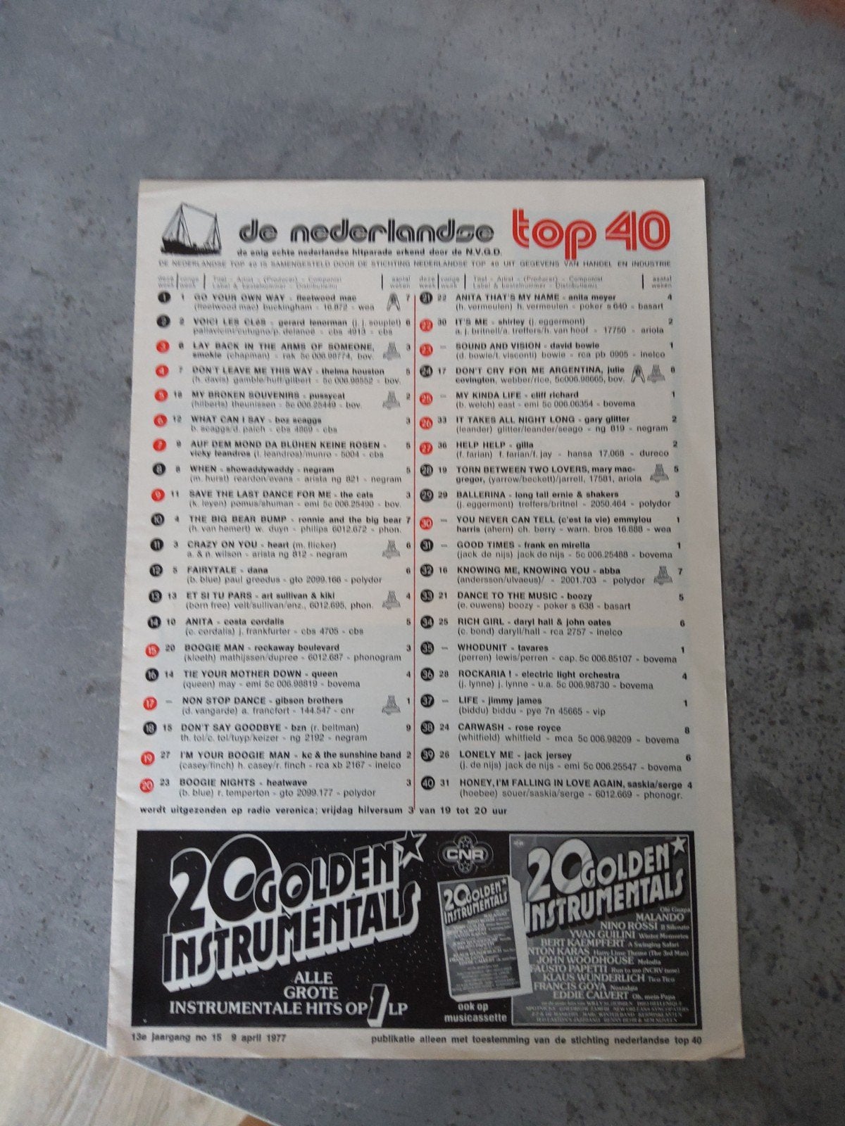 Veronica top 40"  9 april 1977, Ophalen of Verzenden, Zo goed als nieuw, Boek, Tijdschrift of Artikel
