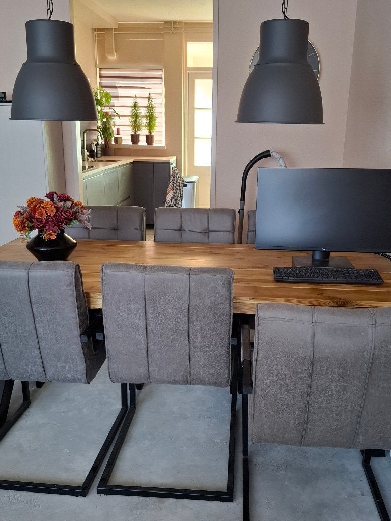 Tafel + stoelen, Huis en Inrichting, Tafels | Eettafels, Ophalen, Gebruikt, 100 tot 150 cm, 200 cm of meer