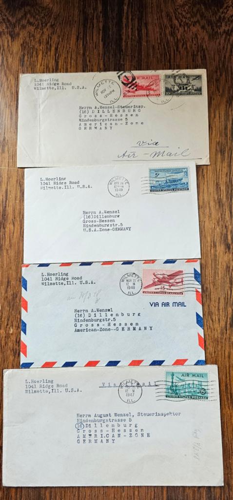 4 Luchtpoststukken Amerika - Duitsland (1947-1949), Verzenden, 1940 tot 1960, Duitsland