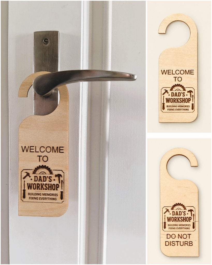 Deurhanger - DAD'S WORKSHOP - dubbelzijdig, Huis en Inrichting, Hout, Houtatelier M.Y., Info@myhoutatelier.nl, Beige