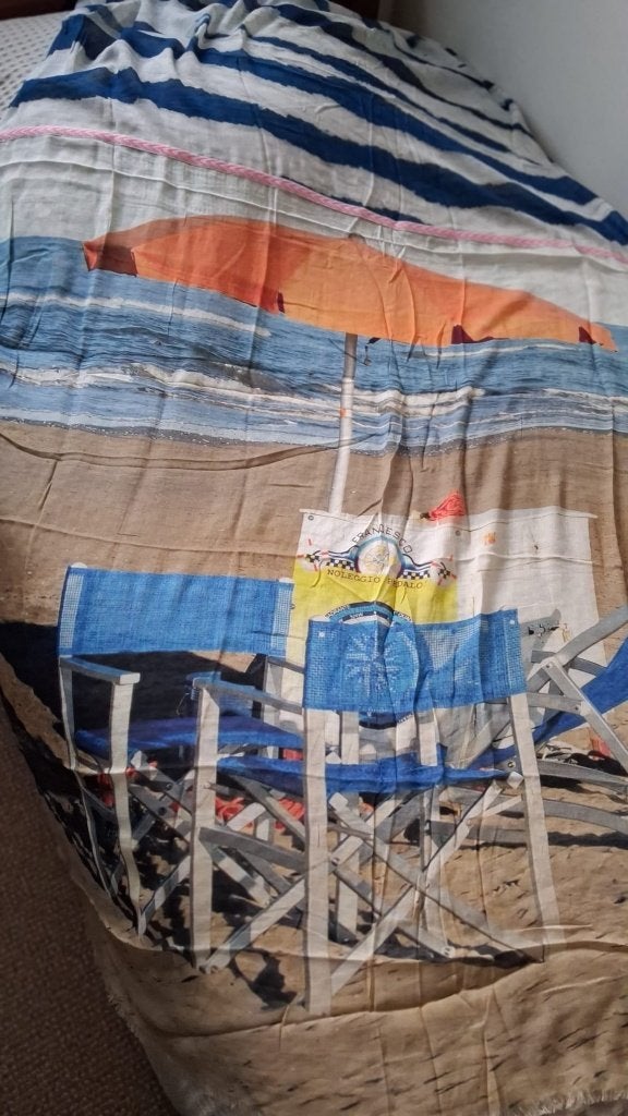 Uniek! Codello dames sjaal strand | beach tafereel, Codello, Maat 42/44 (L), Ophalen of Verzenden, Zo goed als nieuw