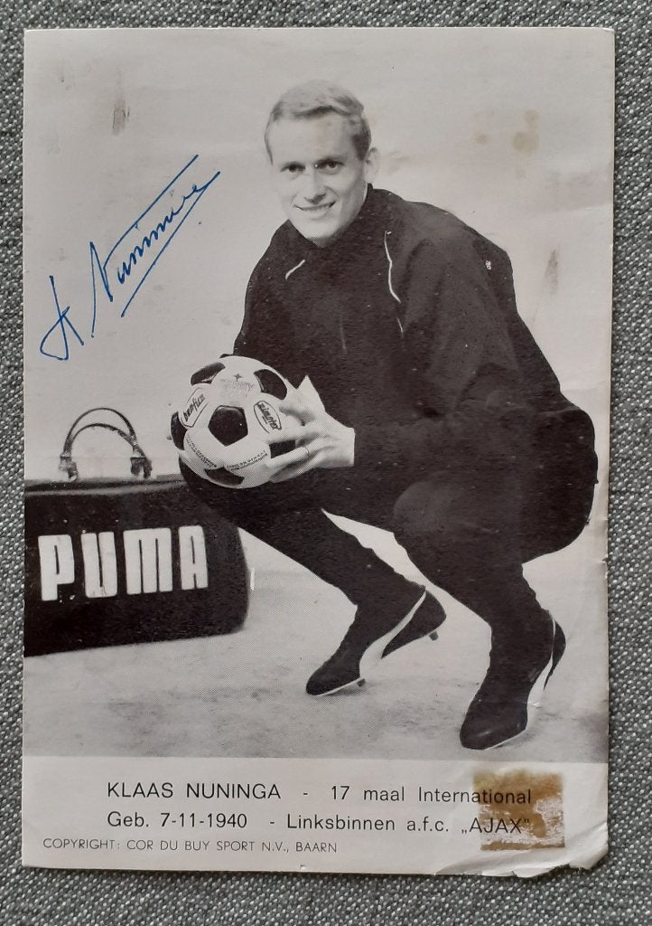 Klaas Nuninga : origineel getekende foto, Ophalen of Verzenden, Gebruikt, Ajax, Spelerskaart