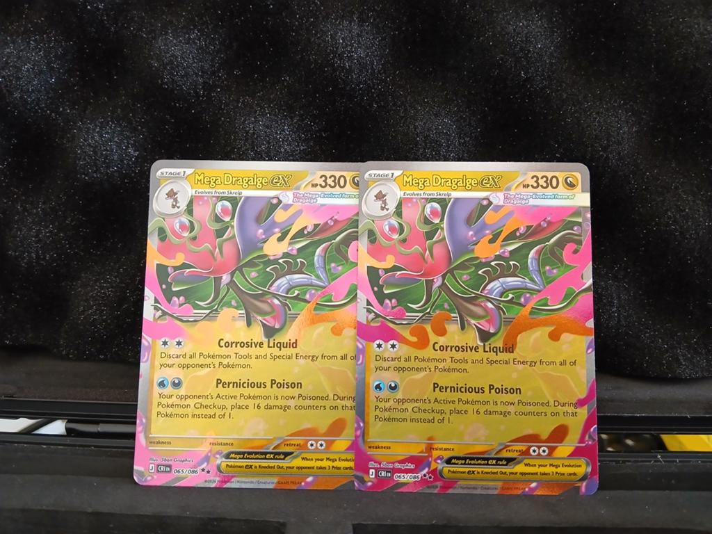 2x Mega Dragalge EX Chaos Rising Pokémon Kaarten, Ophalen, Zo goed als nieuw, Meerdere kaarten, Foil