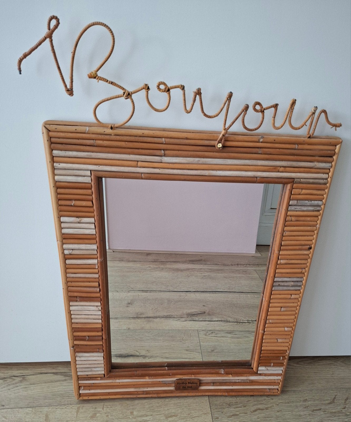 Riviera Maison spiegel met bamboe frame, Huis en Inrichting, Woonaccessoires | Spiegels, Ophalen, Zo goed als nieuw
