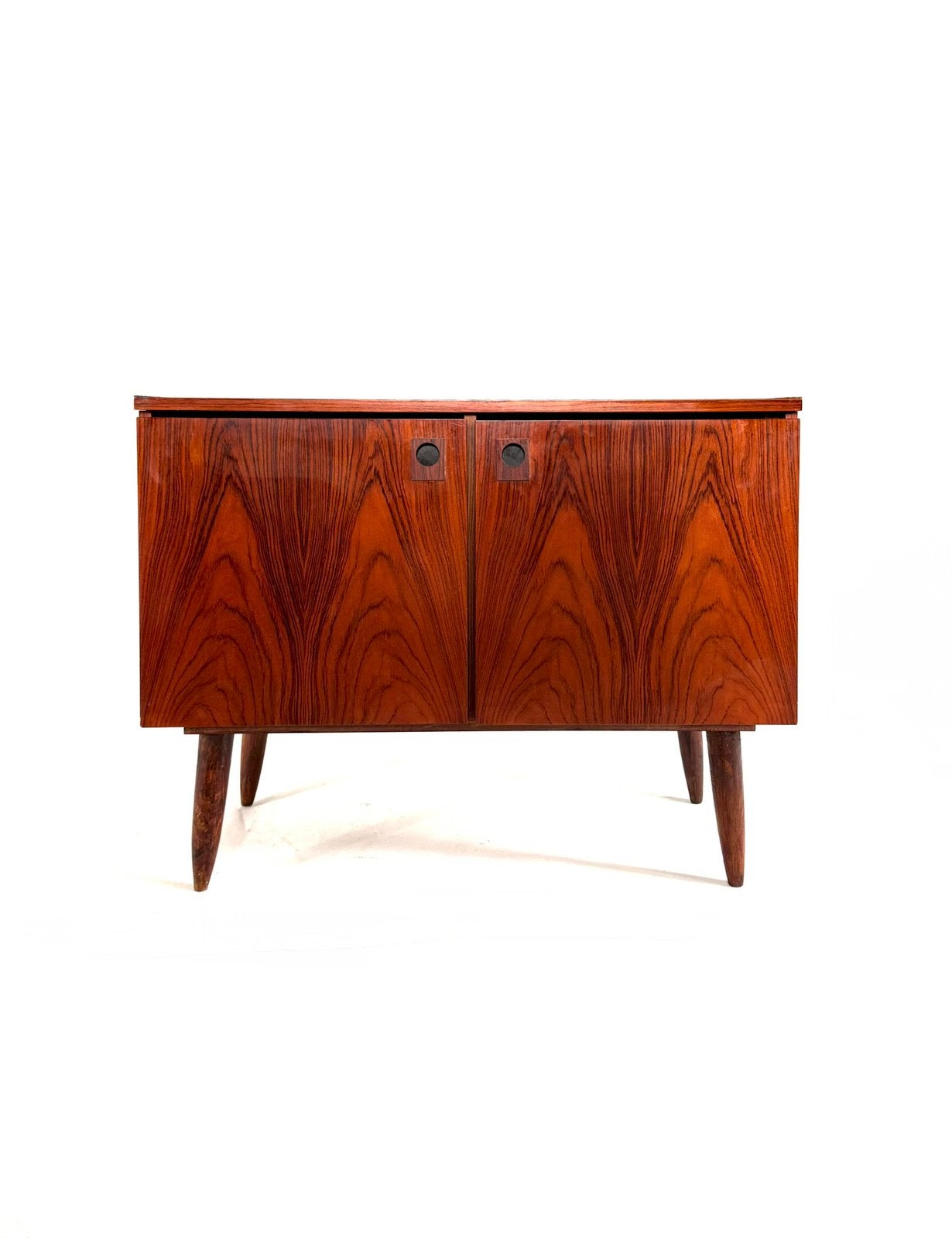 Vintage Deens Palissander houten sideboard ‘60, Met deur(en), Vintage retro buisframe design rotan webbing papercord deens, Zo goed als nieuw