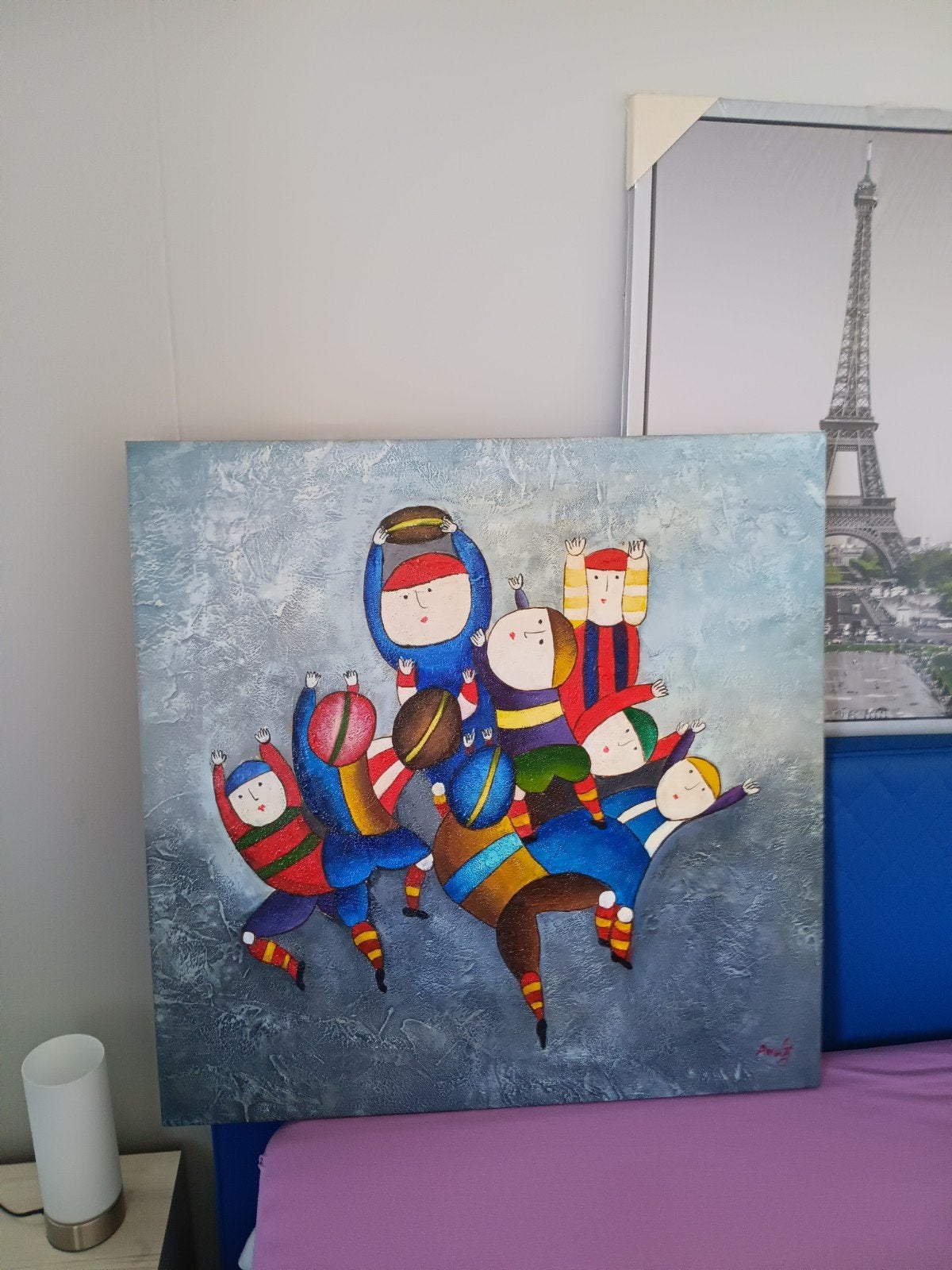 Levendig schilderij van spelende kinderen, Antiek en Kunst, Figuren, Op houten frame, Ophalen of Verzenden, Olieverf