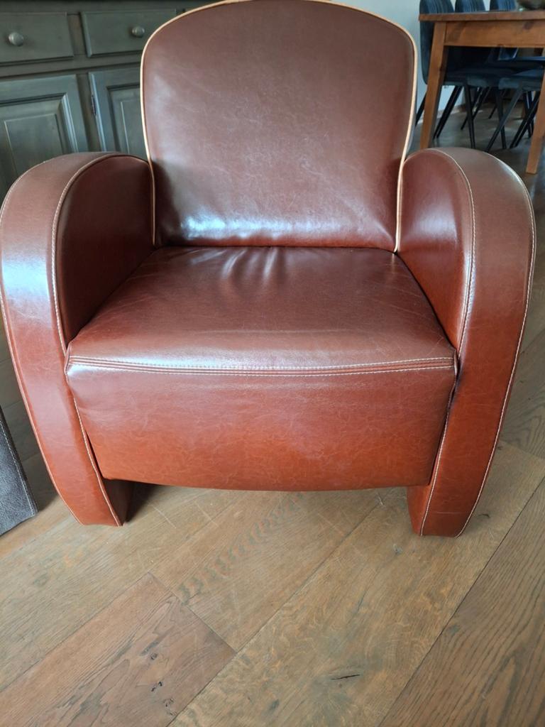 Te koop 2 Vintage Leren Fauteuil - Cognac Bruin, Huis en Inrichting, Fauteuils, Gebruikt, Ophalen of Verzenden, 75 tot 100 cm