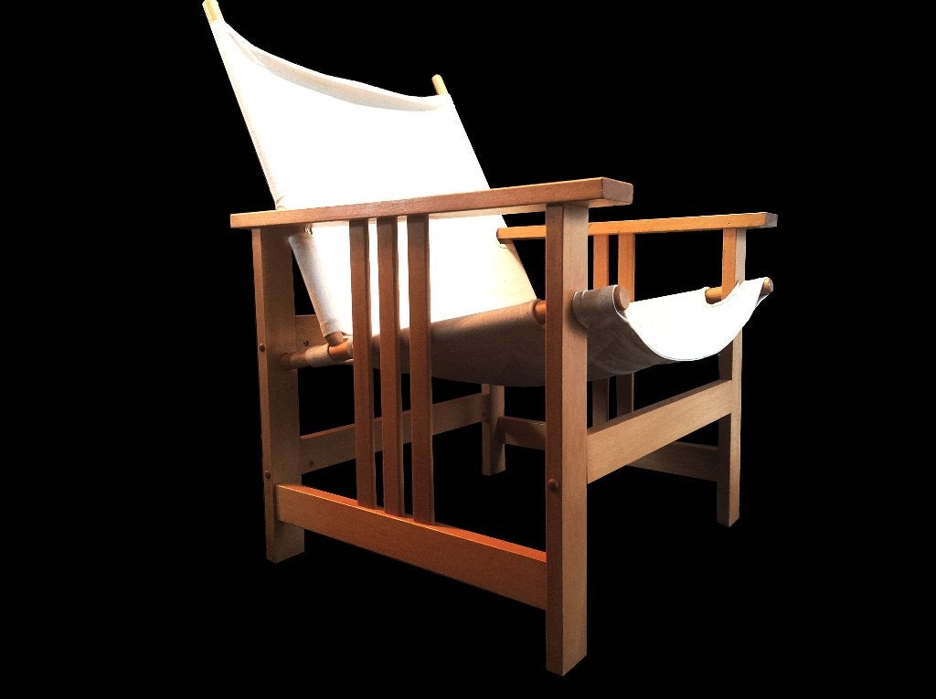 Schitterende vintage Scandinavisch design safari fauteuil, Huis en Inrichting, Ophalen, Hout, Gebruikt, 75 tot 100 cm