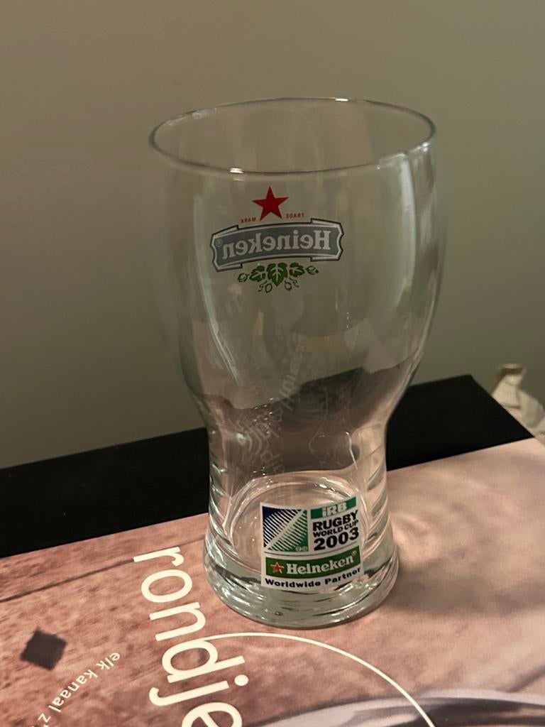 Heineken dubbeldruk glas wk 2003 rugby, Ophalen, Zo goed als nieuw, Glas of Glazen, Heineken