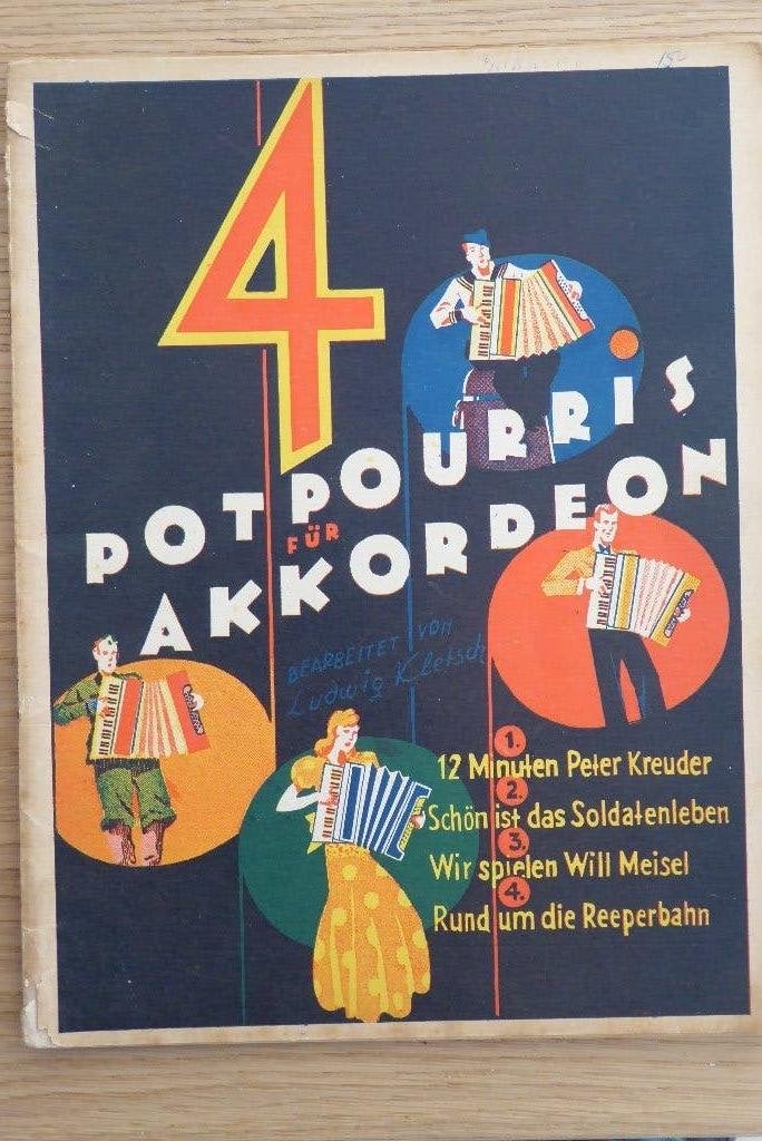 4 Potpourris für Akkordeon, bearbeitet von Ludwig Kletsch, Gebruikt, Overige soorten, Ophalen of Verzenden, Piano