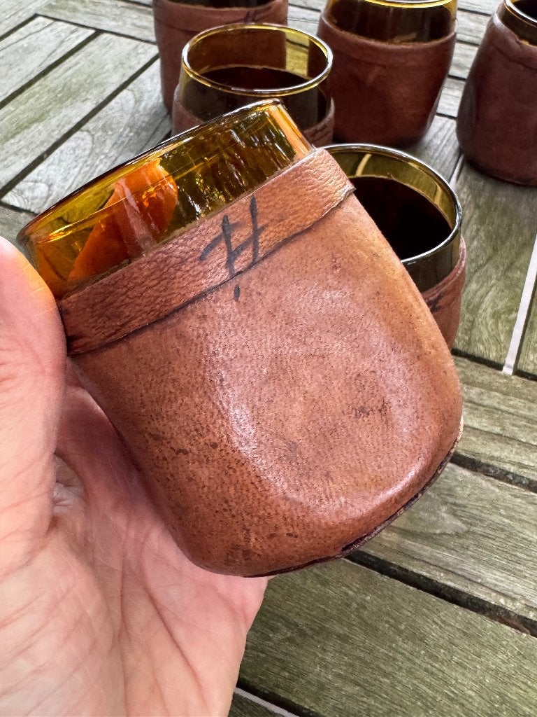 Vintage amberkleurige drinkglazen, Antiek en Kunst, Ophalen of Verzenden