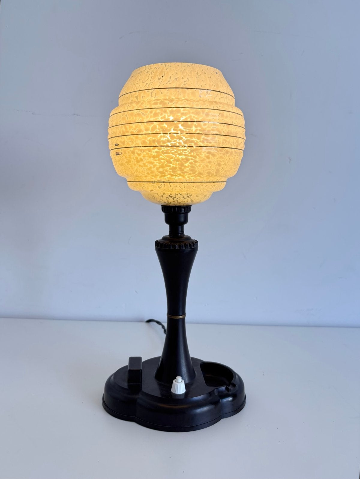 Art deco tafellamp, bakeliet met gewolkt glas, jaren 30, Gebruikt, ..., Ophalen of Verzenden, ...