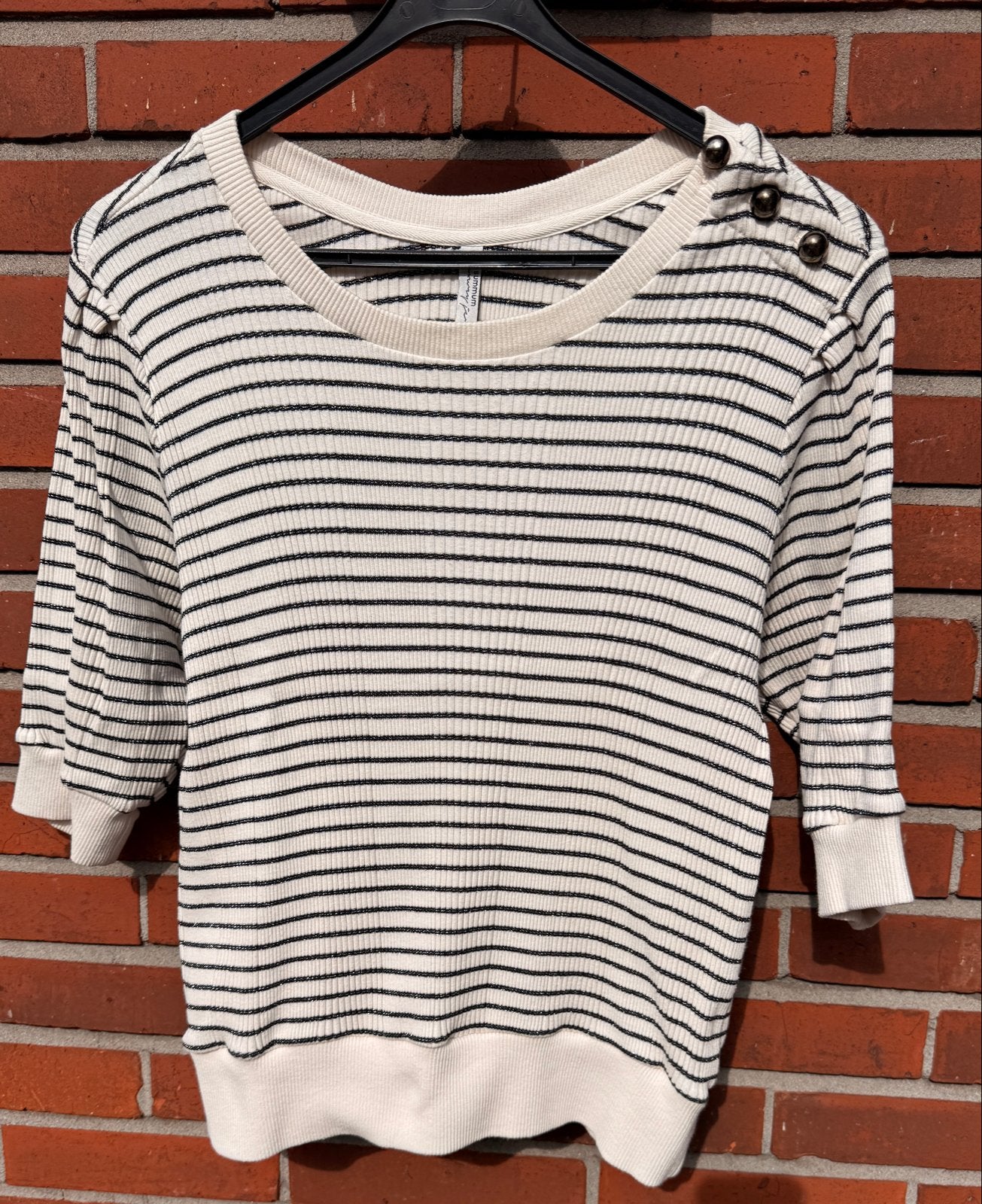 Summum Luxury Jersey gestreepte top met knoopjes mt S, Wit, Ophalen of Verzenden, Zo goed als nieuw, Korte mouw