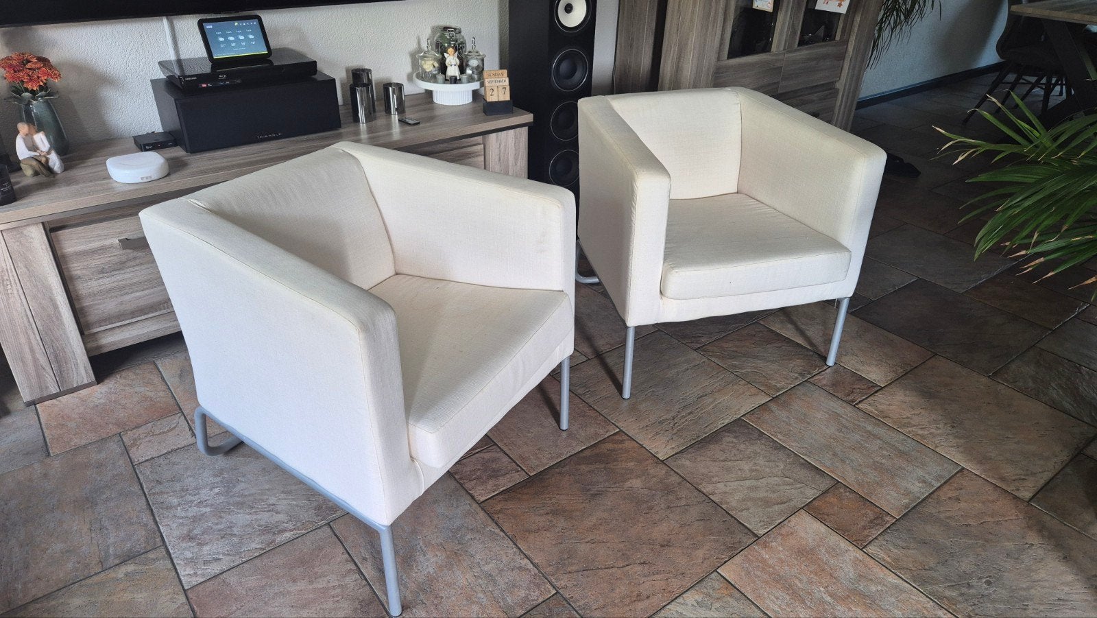 Twee IKEA KLAPPSTA fauteuils - Crèmekleurig, Ophalen, Modern, Comfortabel, Gebruikt, Twee