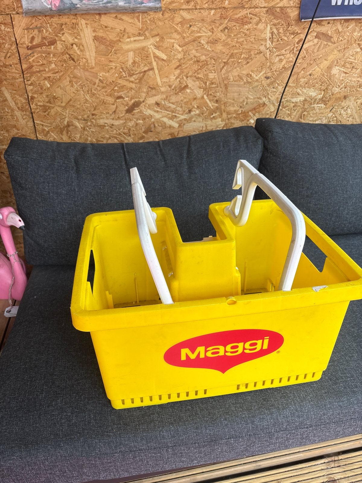 Gele Maggi krat voor op de fiets vintage, Ophalen, Gebruikt, Overige typen, Minder dan 20 kg