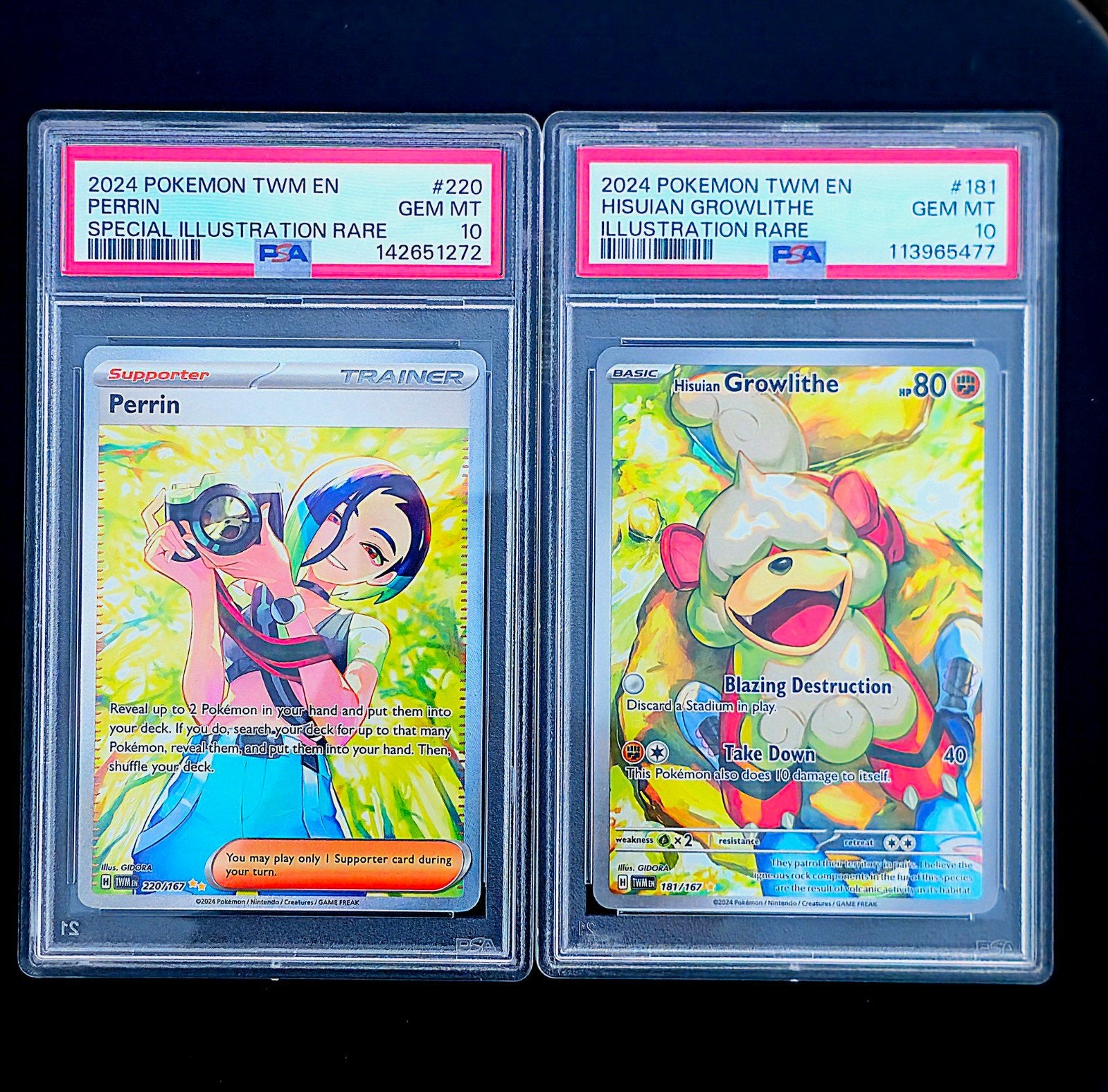 PSA10 PERRIN TWM220 + PSA10 HISUIAN GROWLITHE TWM181, Ophalen of Verzenden, Nieuw, Meerdere kaarten, Foil