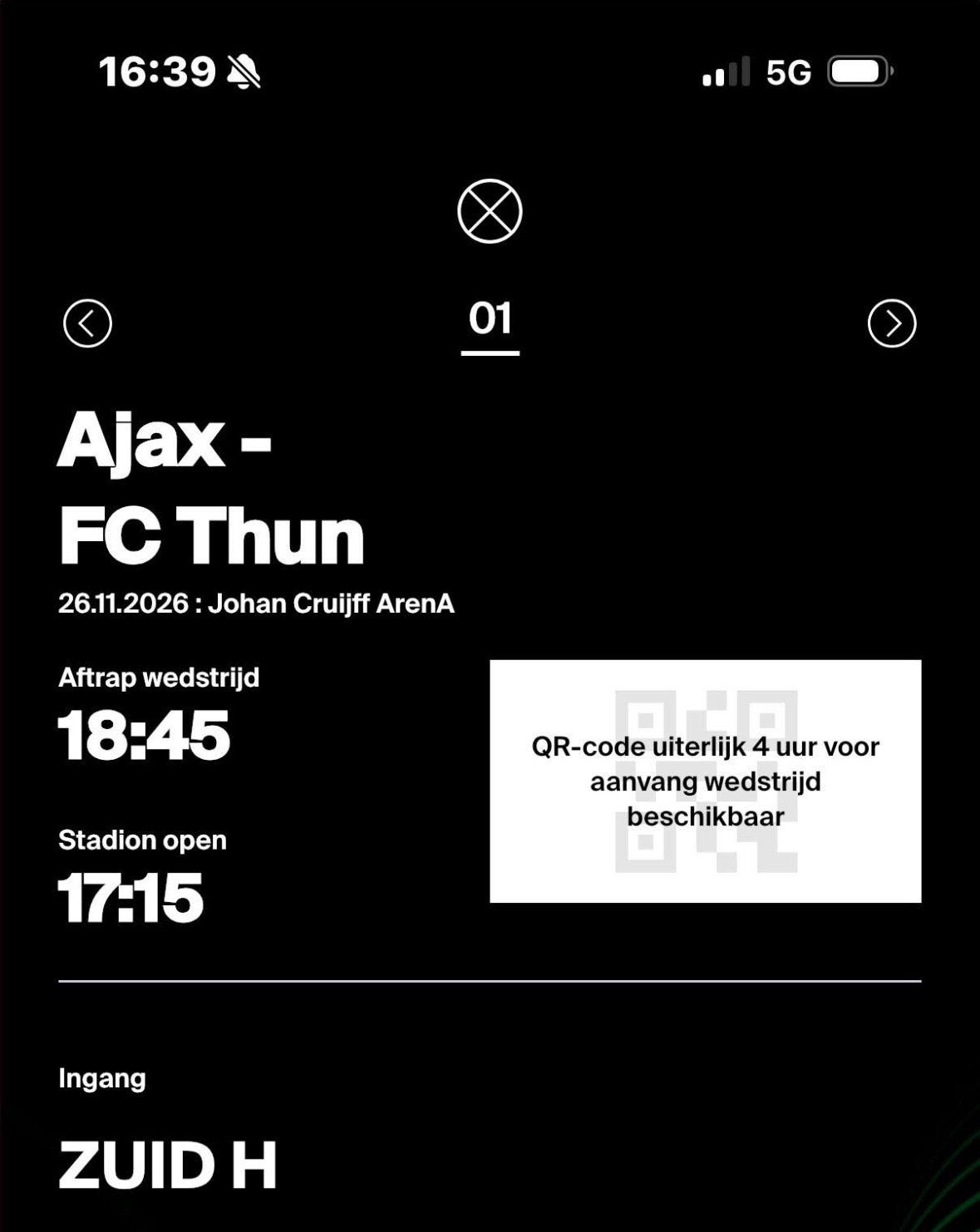 Ajax-thun 1 ticket F Side, Eén persoon