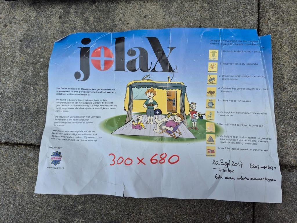 Jolax tenttapijt, Ophalen