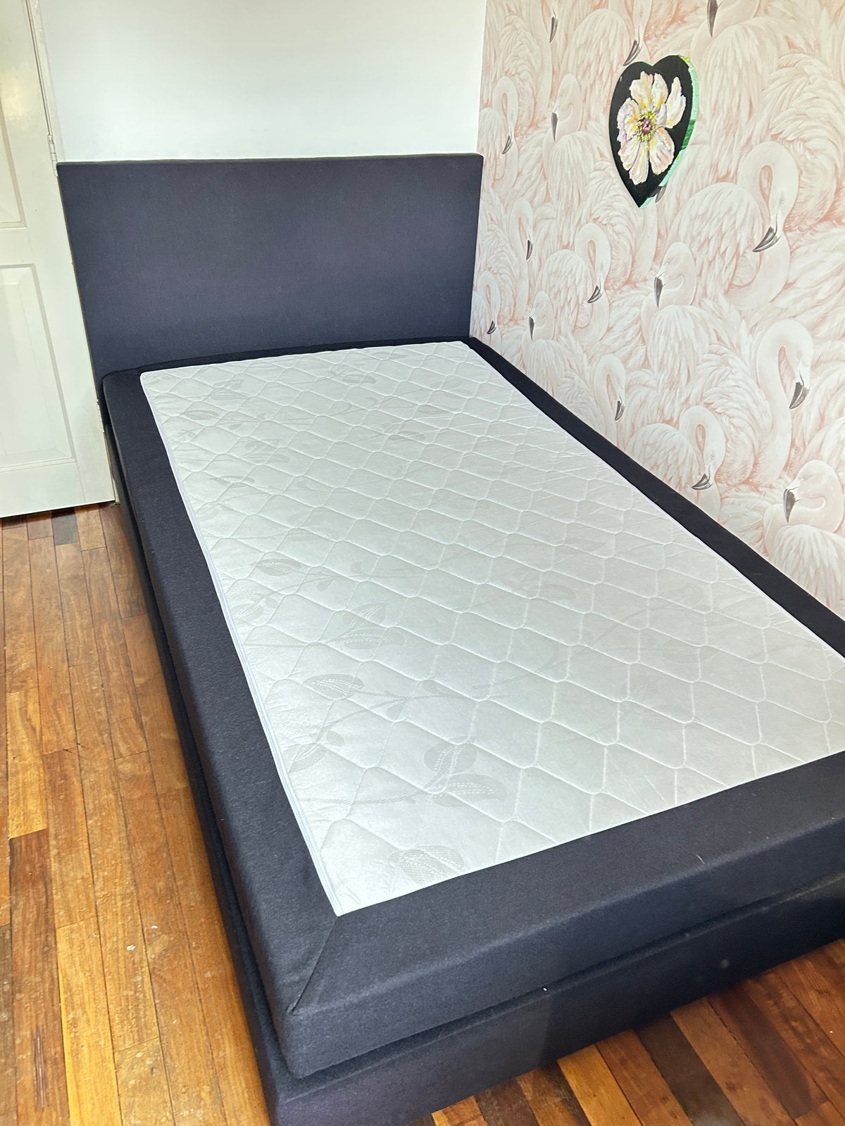 Boxspring 120x200 zwart gestoffeerd / Twijfelaar, Ophalen, Gebruikt, Zwart, Twijfelaar